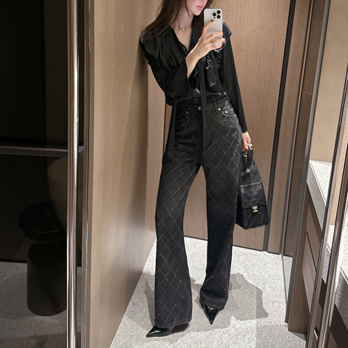 Checker black denim pants