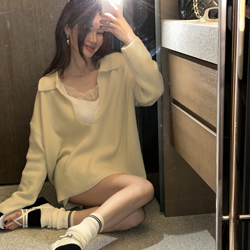 Pecan collar boxy knit