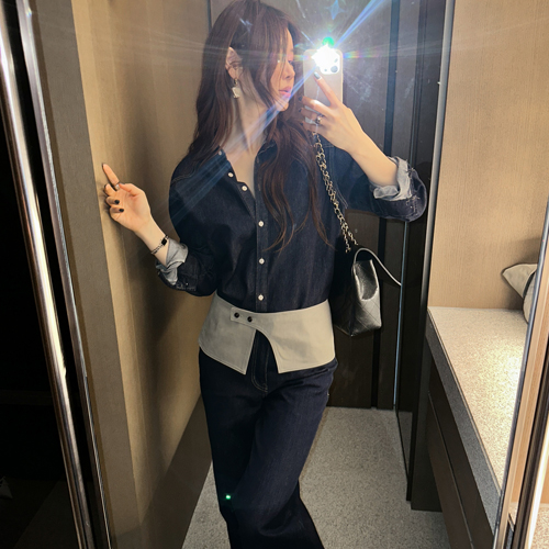 Indigo non-faded denim shirt