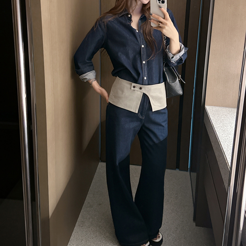 Indigo non-faded denim pants