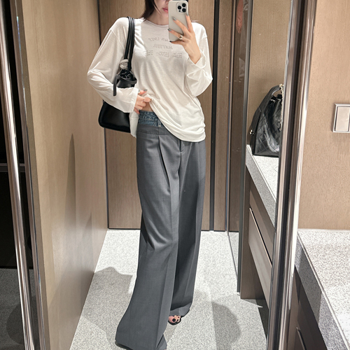 Low double obi denim slacks