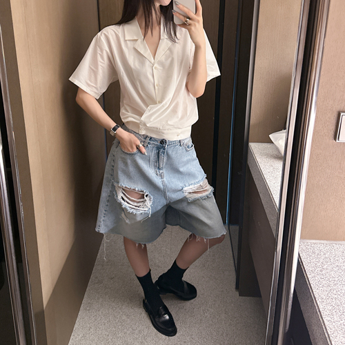 Damage bermuda denim pants
