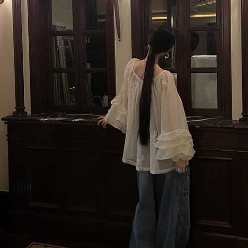 Oval spangle loose blouse