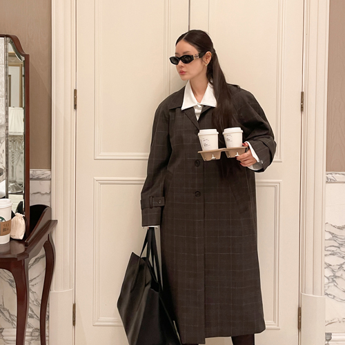 Glen check trench coat