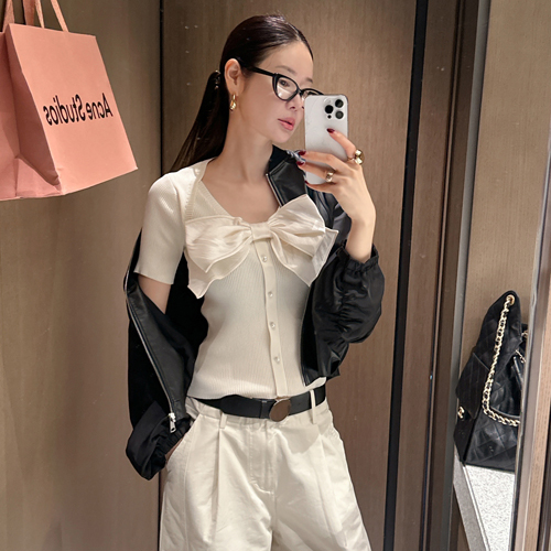 Mu big ribbon slim knit