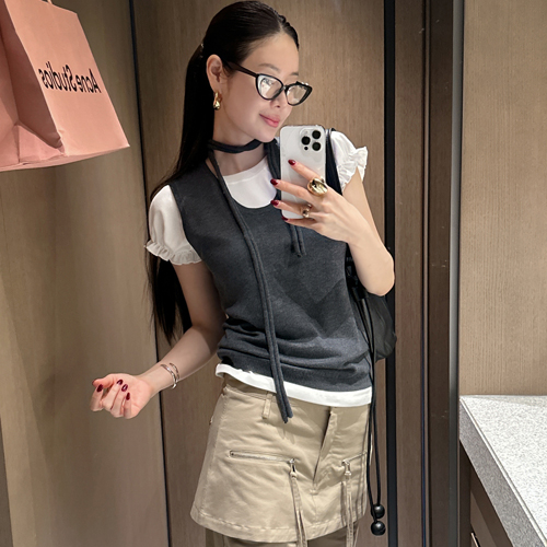 Plain strap set sleeveless