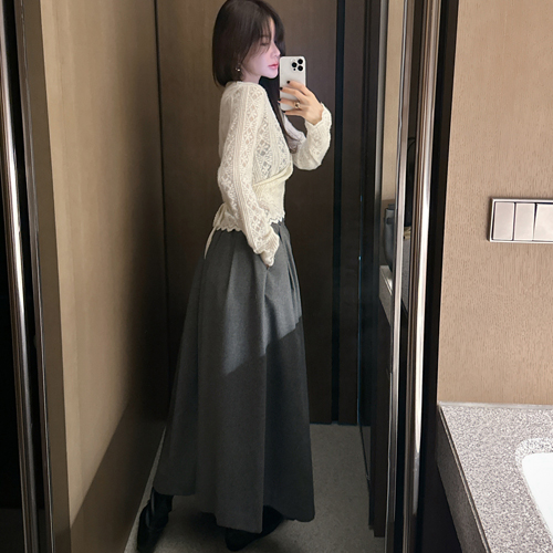 Nana wool banding long skirt