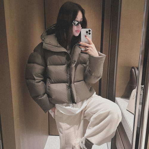 High-neck short padding (khaki)