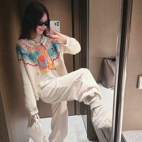 Snap flower wool cardigan (wool100%)