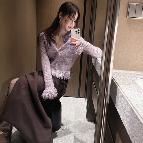 Solar fringe alpaca wool cardigan