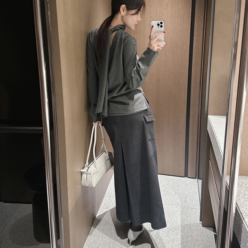 Bake wrap long wool skirt