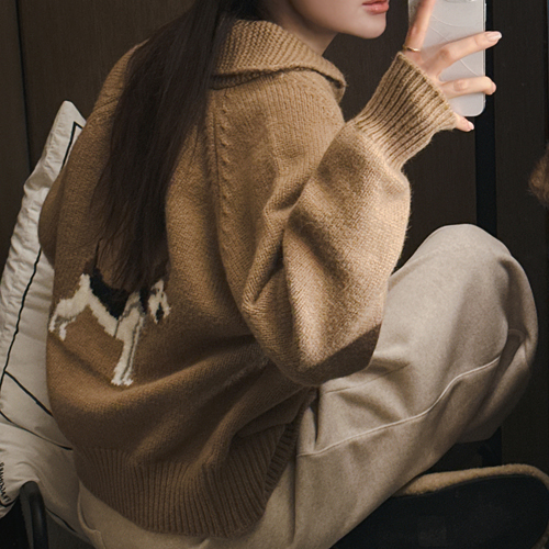 Dog pocket knit zip-up