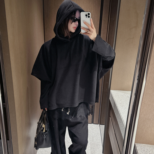 Fleece poncho hood tee