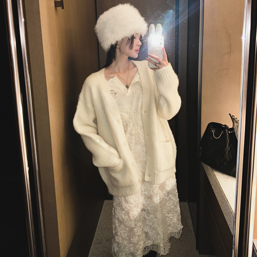 Brush alpaca wool cardigan