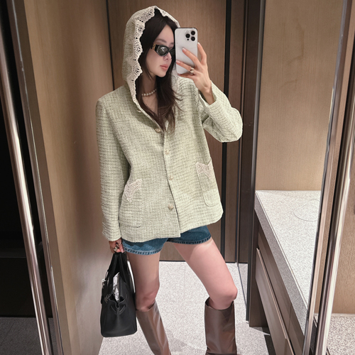 Leto hood scallop tweed jacket