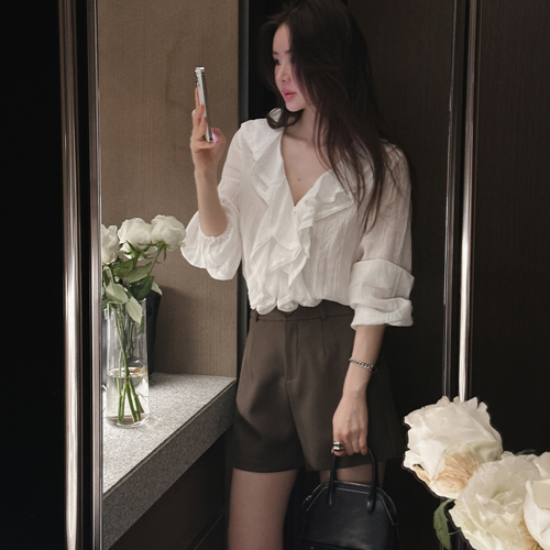 Emile linen ruffle blouse