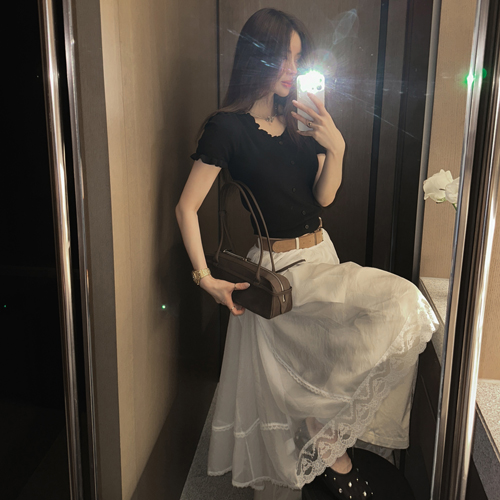 Timo volume short-sleeved frill knit