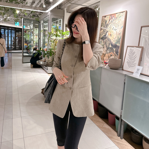 Page no-collar linen jacket