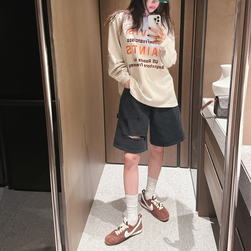 Open bermuda denim pants